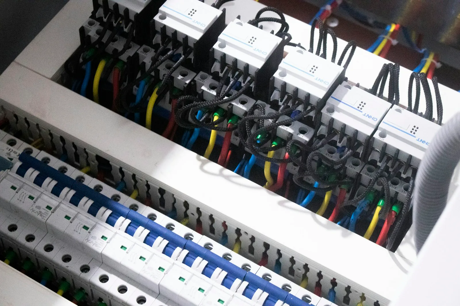 Close-up of electrical wiring inside a switch box