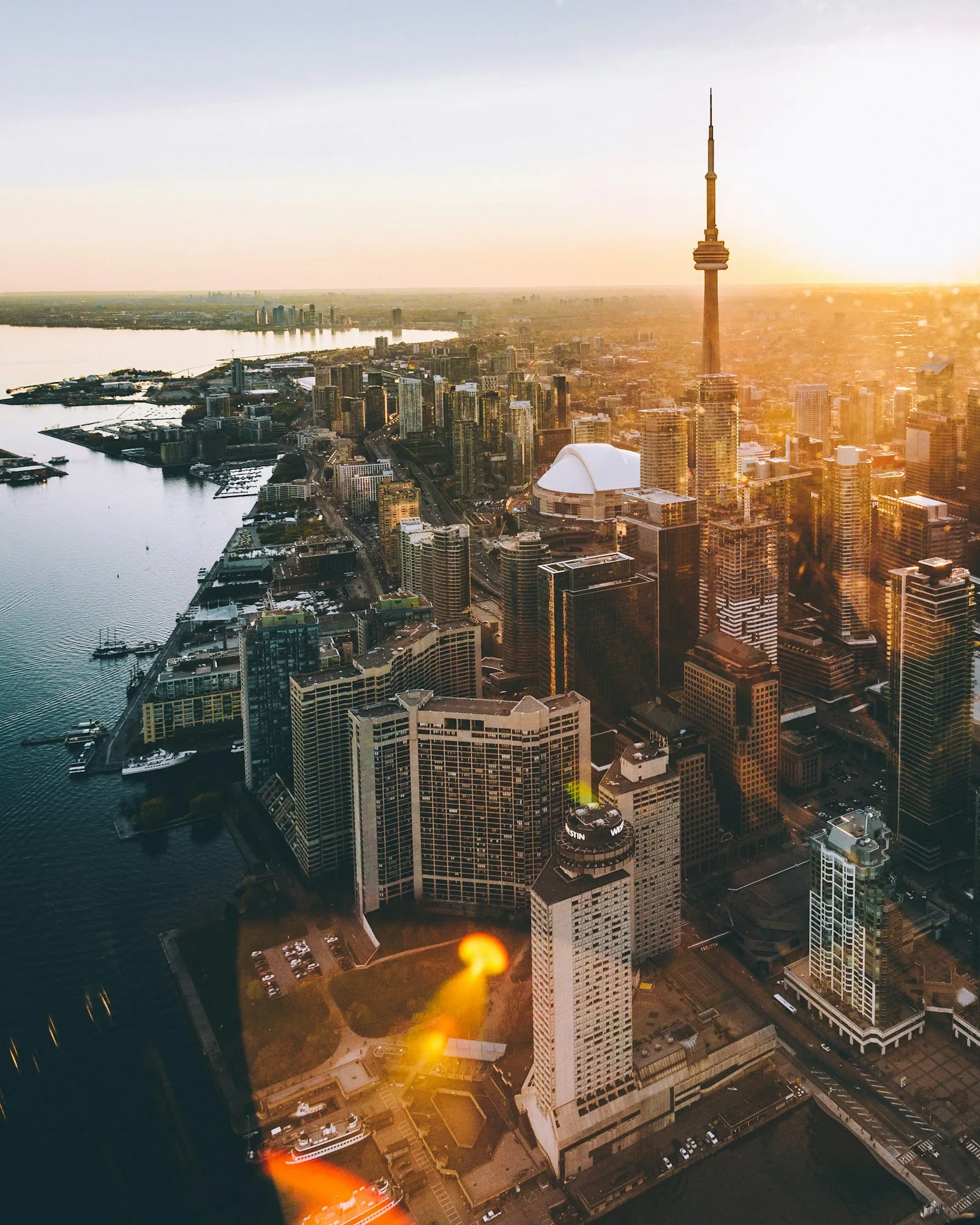Toronto skyline with the CN Tower at golden hour